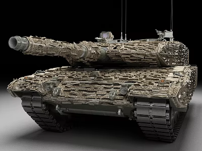 Military Main Battle Tank With Camouflage Net Main Cannon And Heavy Tracks 3d model