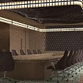 Luxury Modern Conference Room With Large Wooden Table Stylish Ceiling Lights And Comfortable Office Chairs