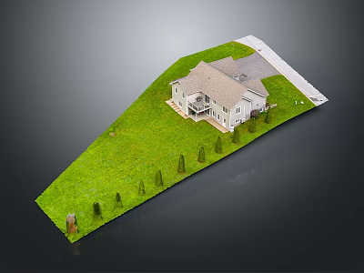 Residential Two Story House Model With Sloped Roof Green Lawn And Aligned Bushes 3d model