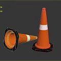 Orange Traffic Cones With White Stripes And Black Bases Standing And Tilted