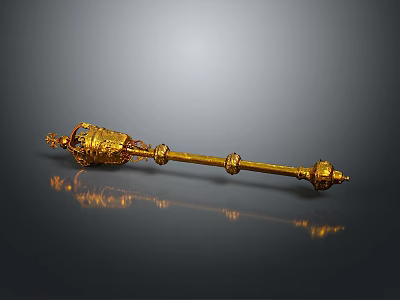 Ornate Golden Decorative Rod With Intricate Carvings And Shiny Metal Surface 3d model