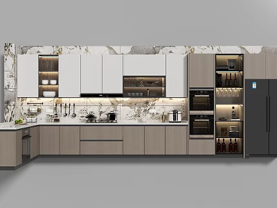 Modern Kitchen Utensils With Cabinets Island Counter And Cooking Appliances 3d model