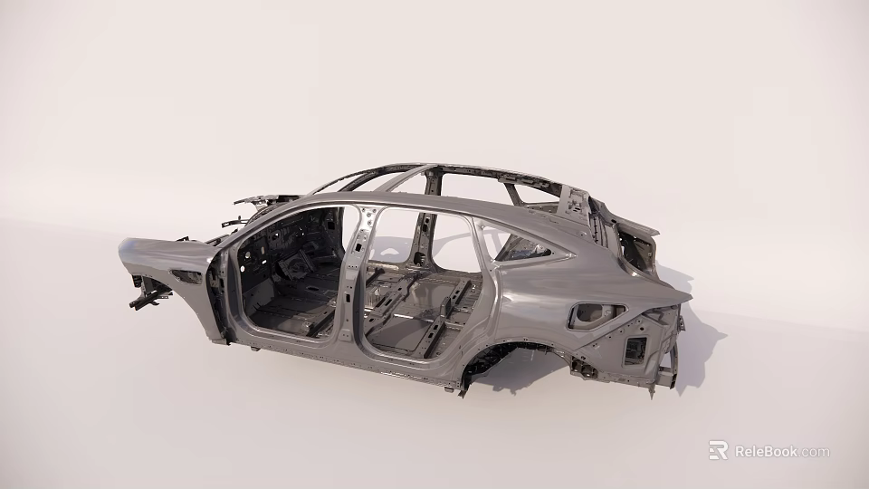 Car Body Frame Structure With Metal Components And Open Door Design 3d model 