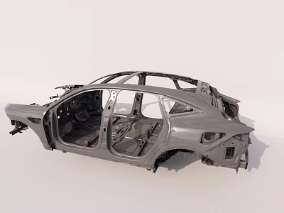 Car Body Frame Structure With Metal Components And Open Door Design 3d model