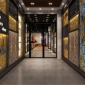 Colorful Restaurant Interior Design With Stained Glass Panels Booth Seating And Pendant Lights