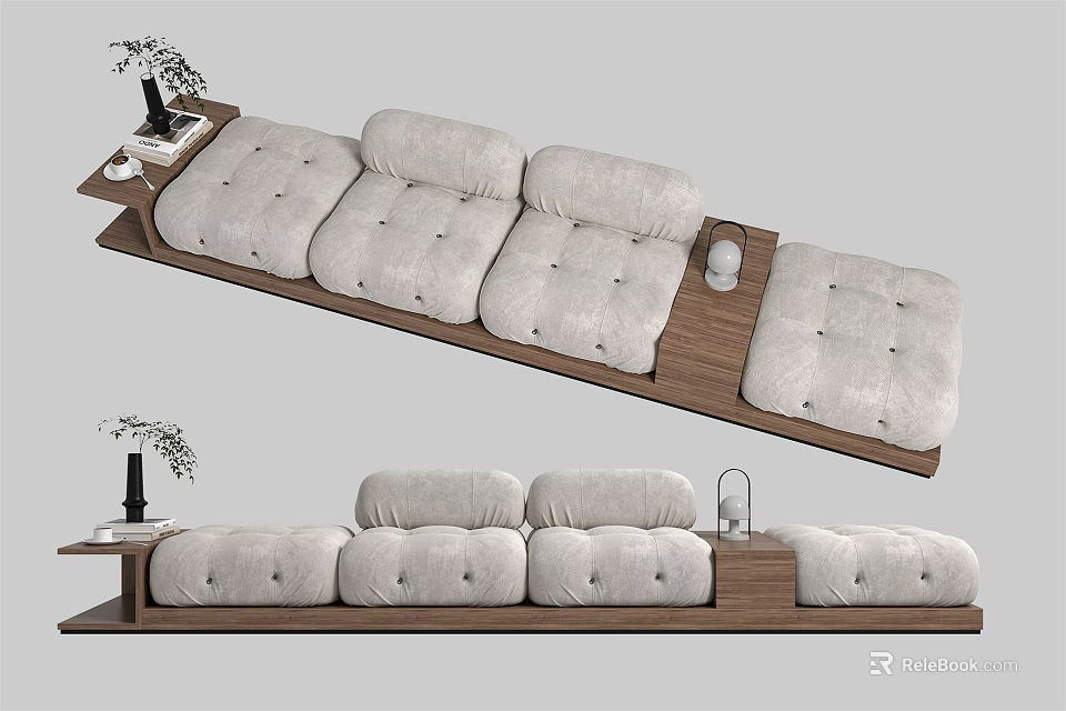 Modern Light Colored Sectional Sofa With Plush Cushions And Wooden Frame 3d model