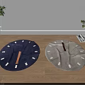 Blue and Gray Round Carpet on Wooden Floor with Potted Plant and Magazine