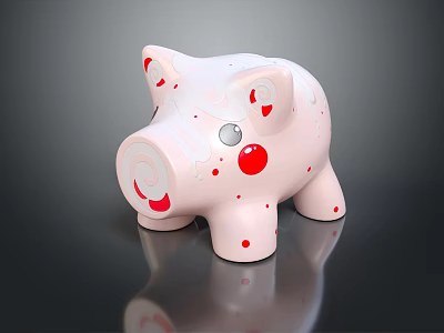 Cute Pink Pig Game Character With Red Spots Silver Eye And Coin Bank Features 3d model