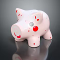 Cute Pink Pig Game Character With Red Spots Silver Eye And Coin Bank Features