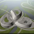 Unique Modern Architectural Complex With White Shell Structures Green Landscape Water Area And Curved Roads 3d model
