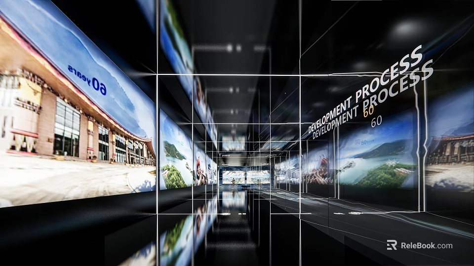 Display Wall With Multiple Screens Showing Architectural Landscape Images And Environment Process Development 60 3d model 