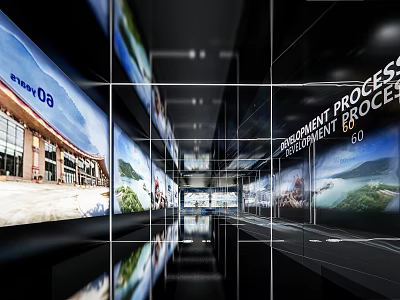 Display Wall With Multiple Screens Showing Architectural Landscape Images And Environment Process Development 60 3d model