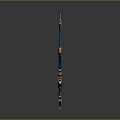 Ornate Decorative Weapon With Blue Orange Metallic Luster Curved Structure And Shiny Reflection