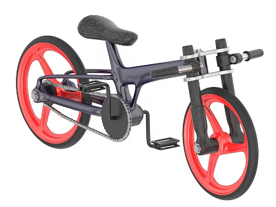 Stylish Bicycle With Red Wheels Black Frame Chain Pedals And Black Seat 3d model