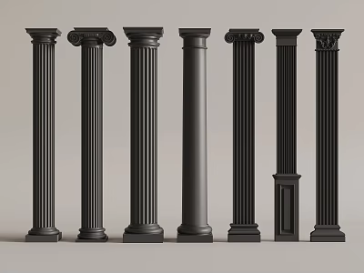 Black Columns In Various Classical Styles With Different Architectural Details For Decorative Use 3d model