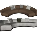 Curved Brown and Beige Sectional Sofa with Multi seat Design and Accent Pillows
