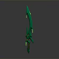 Green Fantasy Sword With Golden Decorations And Unique Glowing Blade Design