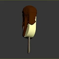 Creamy Yellow Ice Cream Bar With Dripping Chocolate Coating On Wooden Stick