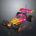 Muddy Remote Control Off Road Car With Yellow Pink Body Large Wheels And Rear Wing