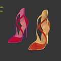 Stylish Red Satin High Heels With Crisscross Straps And Shiny Reflective Base