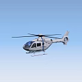 Sleek White Helicopter Flying In Clear Blue Sky With Spinning Rotor Blades