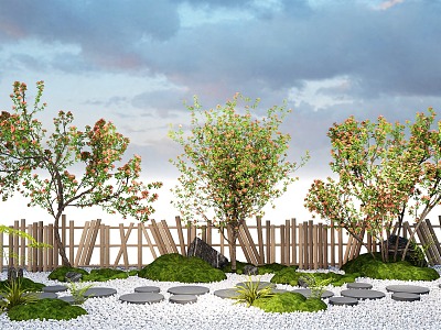 pomegranate tree crape myrtle tree triangle plum flowering plant fence terrain 3d model