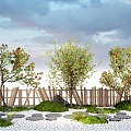 pomegranate tree crape myrtle tree triangle plum flowering plant fence terrain 3d model