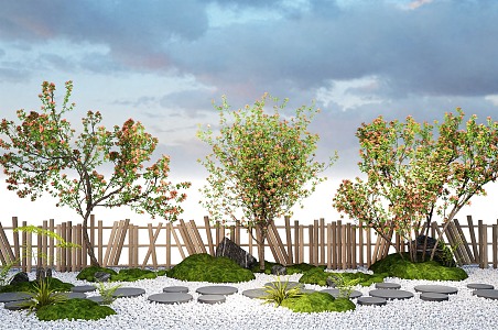 pomegranate tree crape myrtle tree triangle plum flowering plant fence terrain 3d model