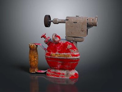 Vintage Old Rusty Red Weapon with Metal Components and Wooden Handle 3d model