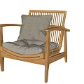 Simple Design Wooden Frame Leisure Chair With Gray Cushion And Armrests