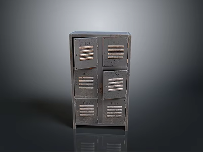 Vintage Metal Locker With Six Doors And Industrial Ventilation Slots Design 3d model