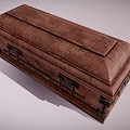 Classic Vintage Wooden Brown Coffin With Carved Details And Metal Handles Design