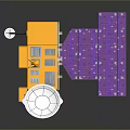 Detailed Satellite Model Featuring Yellow Body Purple Solar Panels And White Antenna