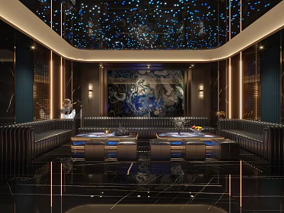 Luxury Modern KTV Interior With Starry Ceiling Art Mural And Sofas 3d model
