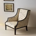 Elegant Traditional Accent Chair With Patterned Fabric Upholstery Dark Wood Frame And Decorative Wall Art