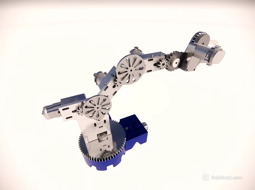 Mechanical Robotic Arm With Metal Gears Joints And Blue Base Structure 3d model 