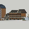 European Style Commercial Complex Featuring Multi Storey Buildings Tiled Roofs And Ground Floor Shops