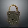 Antique Rusted Metal Padlock With Ornate Scroll Design And Keyhole