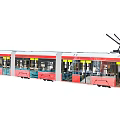 Modern Red and White Tram with Large Windows Sliding Doors and Pantograph