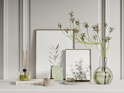 Minimalist Modern Decorative Ornament Set with Diffuser Book Candle Photo Frames Vase and Plants 3d model