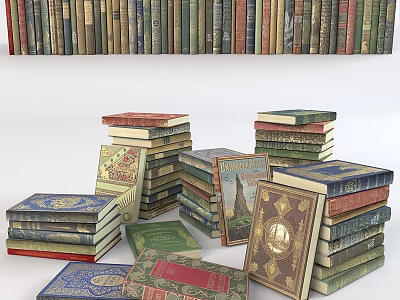 Vintage Hardcover Books Stacked With Colorful Classic Covers And Collection 3d model