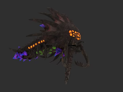 Fierce Spiked Monster Game Movie Character With Glowing Orange Purple Lights And Tentacles 3d model