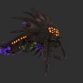 Fierce Spiked Monster Game Movie Character With Glowing Orange Purple Lights And Tentacles