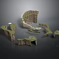 Floating Cliff Terrain Components With Grass Paths And Stone Platforms