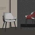 Designer Accent Chairs Grey and Red with Armrests and Black Legs in Modern Interior