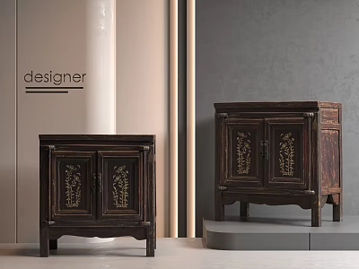 Dark Brown Wooden Console Side Cabinet With Elegant Carved Doors Interior Design 3d model