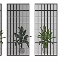 Modern Glass Room Dividers With Grid Patterns And Indoor Plant Background 3d model
