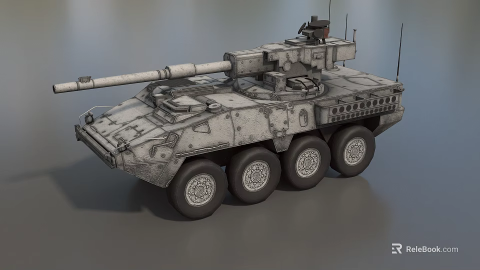 Armored Six Wheeled Tank With Main Gun Turret And Military Design Features 3d model 