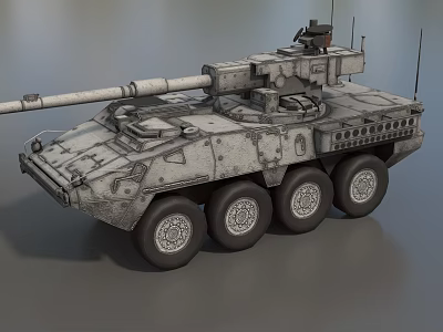 Armored Six Wheeled Tank With Main Gun Turret And Military Design Features 3d model