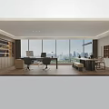 Modern Office Interior Design With Large Windows City View Desk Computer Chairs And Wooden Floor